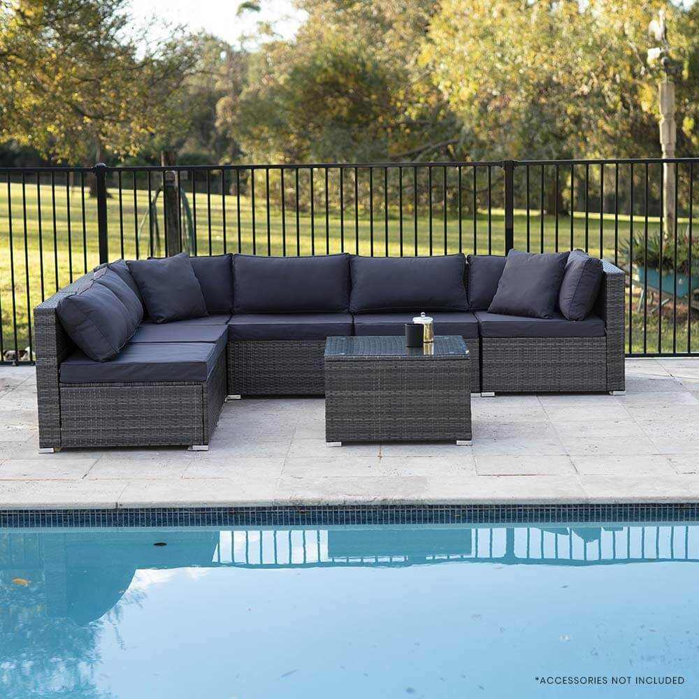LONDON RATTAN 7 Piece 6-Seater Modular Outdoor Lounge with Coffee Tabl