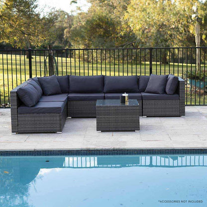 LONDON RATTAN 7 Piece 6 Seater Modular Outdoor Lounge with Coffee Tabl