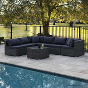 LONDON RATTAN 7 Piece 6-Seater Modular Outdoor Lounge with Coffee Tabl