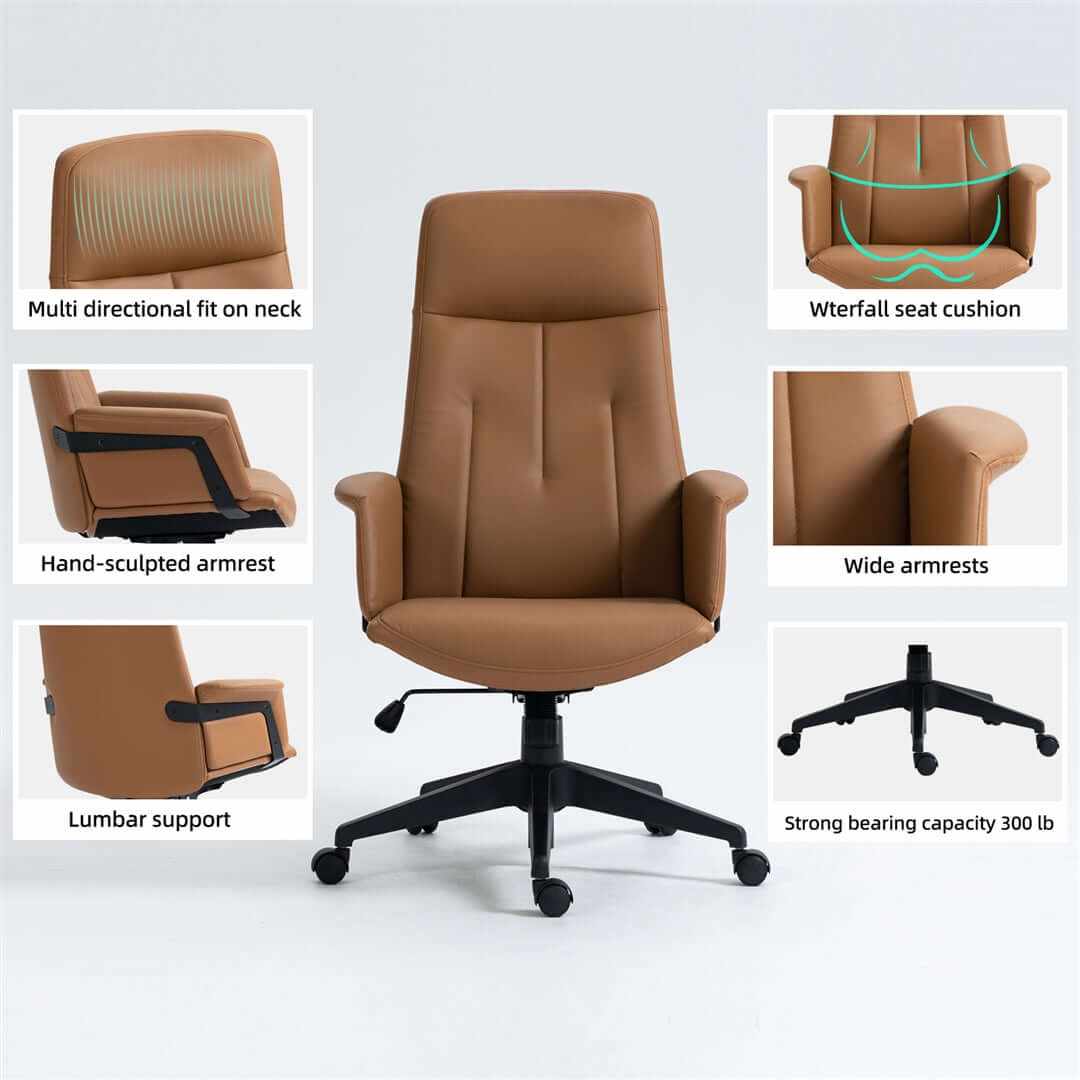 High Back PU Leather Light Brown Office Chair