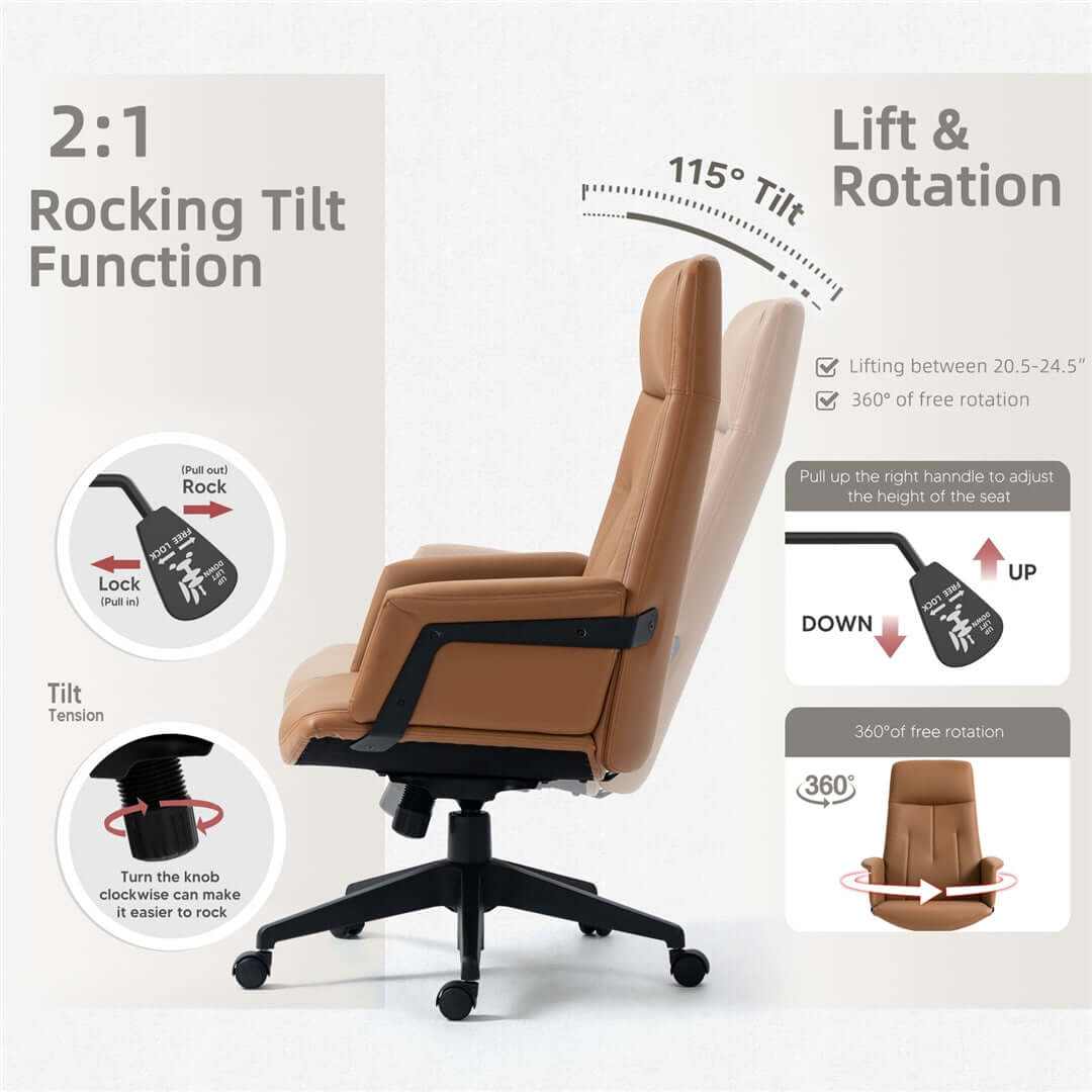 High Back PU Leather Light Brown Office Chair