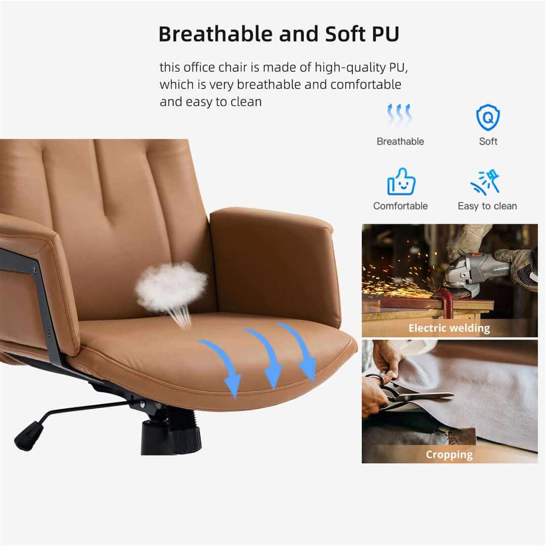 High Back PU Leather Light Brown Office Chair