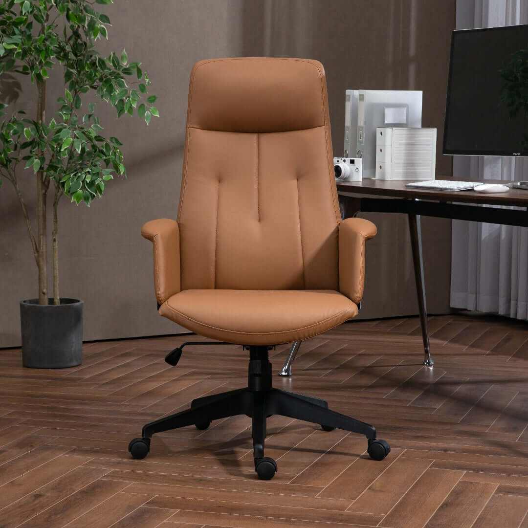 High Back PU Leather Light Brown Office Chair