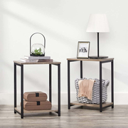 VASAGLE End Tables Set of 2 with Storage Shelf Steel Frame Greige and 