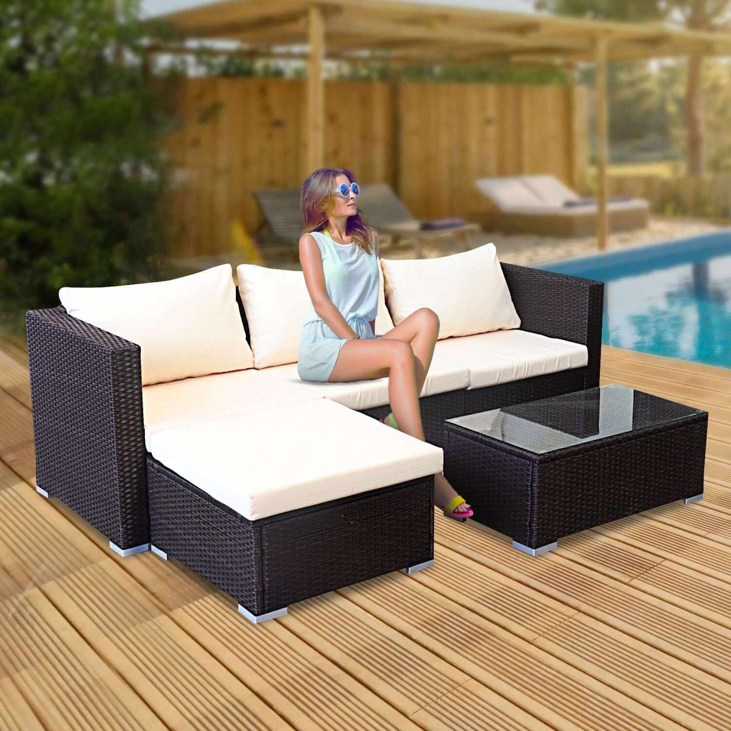 Sarantino 5pc PE Rattan Modular Outdoor Sofa Set - Brown