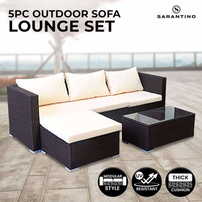 Sarantino 5pc PE Rattan Modular Outdoor Sofa Set - Brown