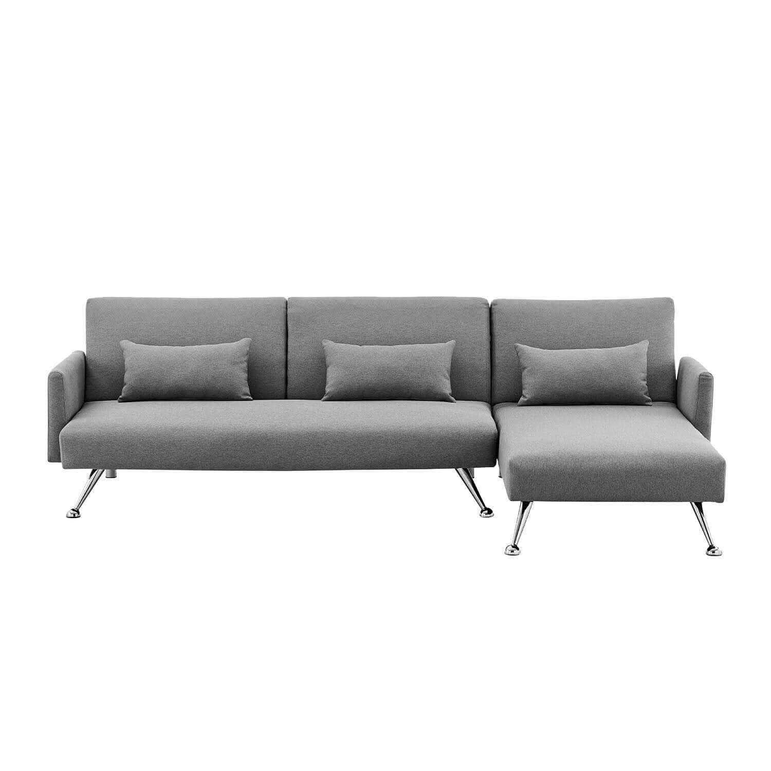 Sarantino Mia 3 Seater Sofa With Chaise and Pillows - Dark Grey