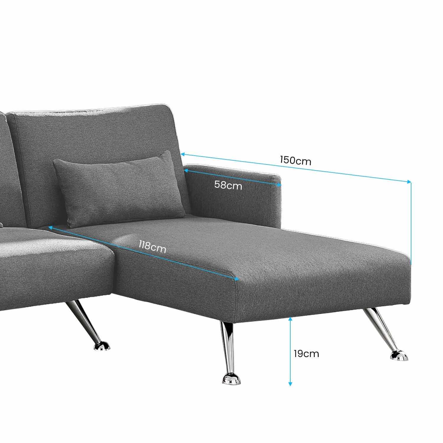 Sarantino Mia 3 Seater Sofa With Chaise and Pillows - Dark Grey