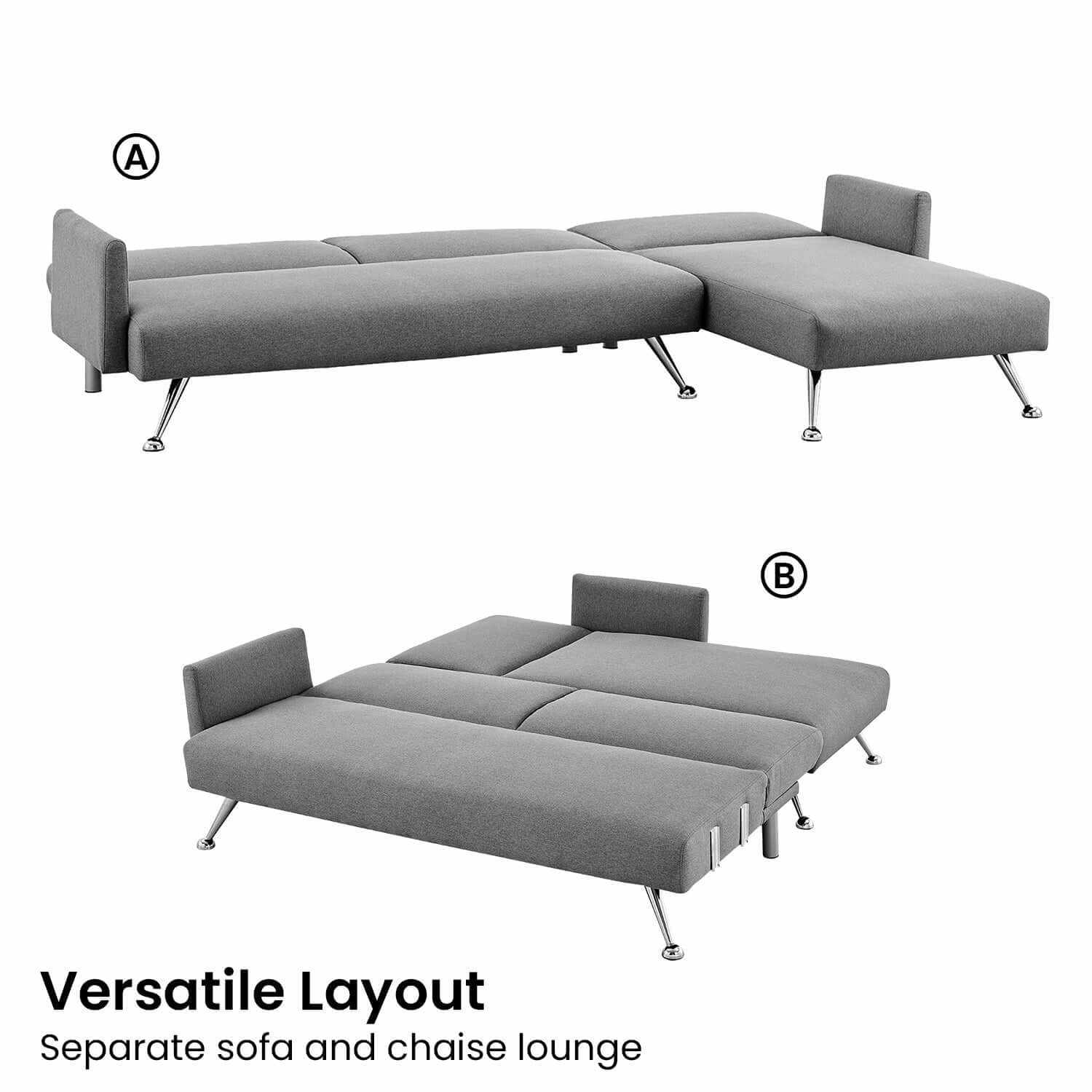 Sarantino Mia 3 Seater Sofa With Chaise and Pillows - Dark Grey