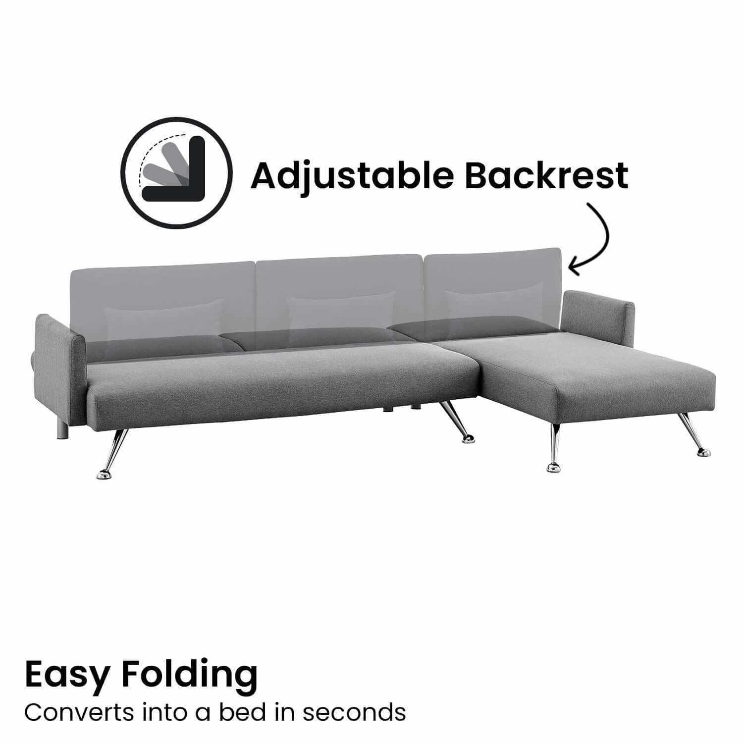 Sarantino Mia 3 Seater Sofa With Chaise and Pillows - Dark Grey