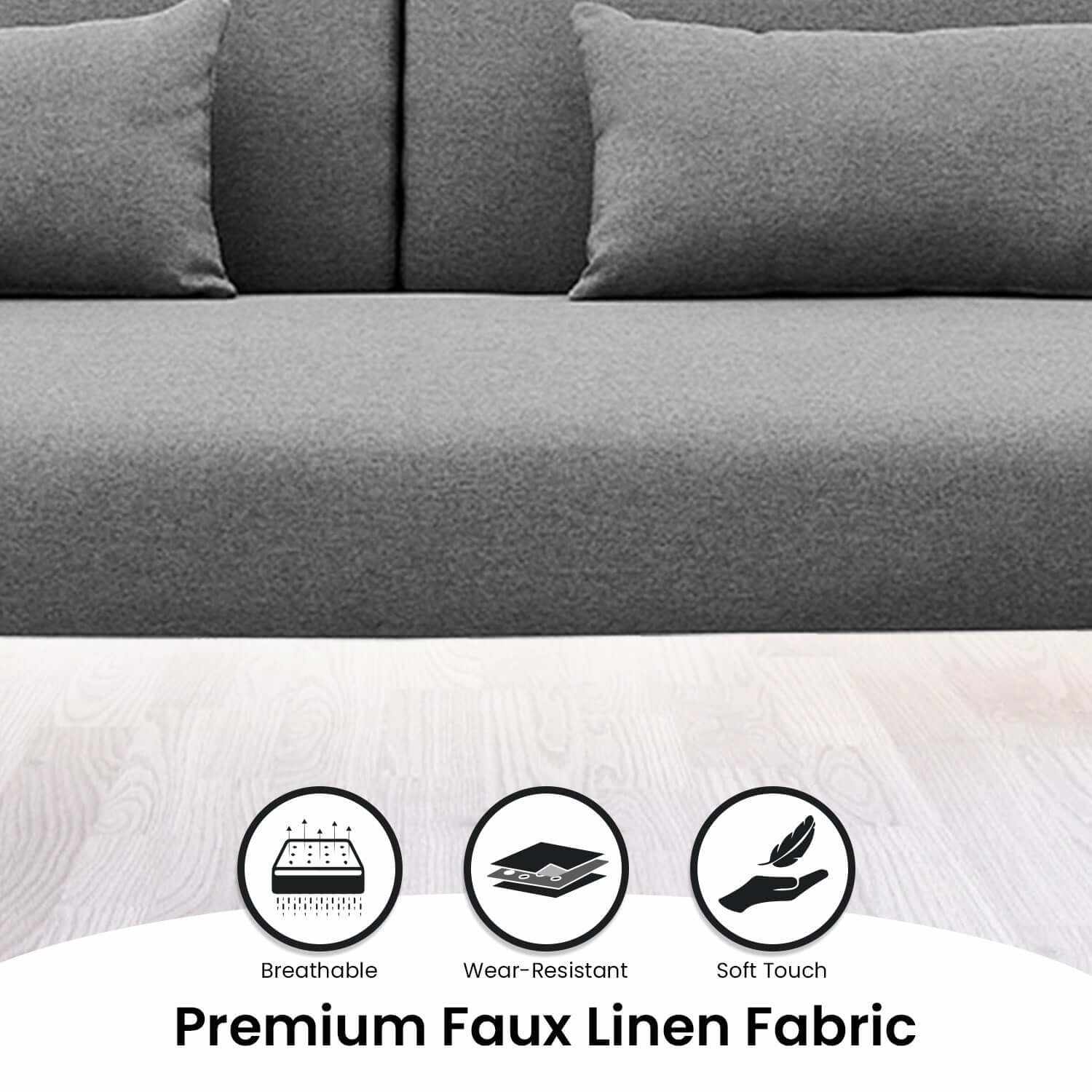 Sarantino Mia 3 Seater Sofa With Chaise and Pillows - Dark Grey