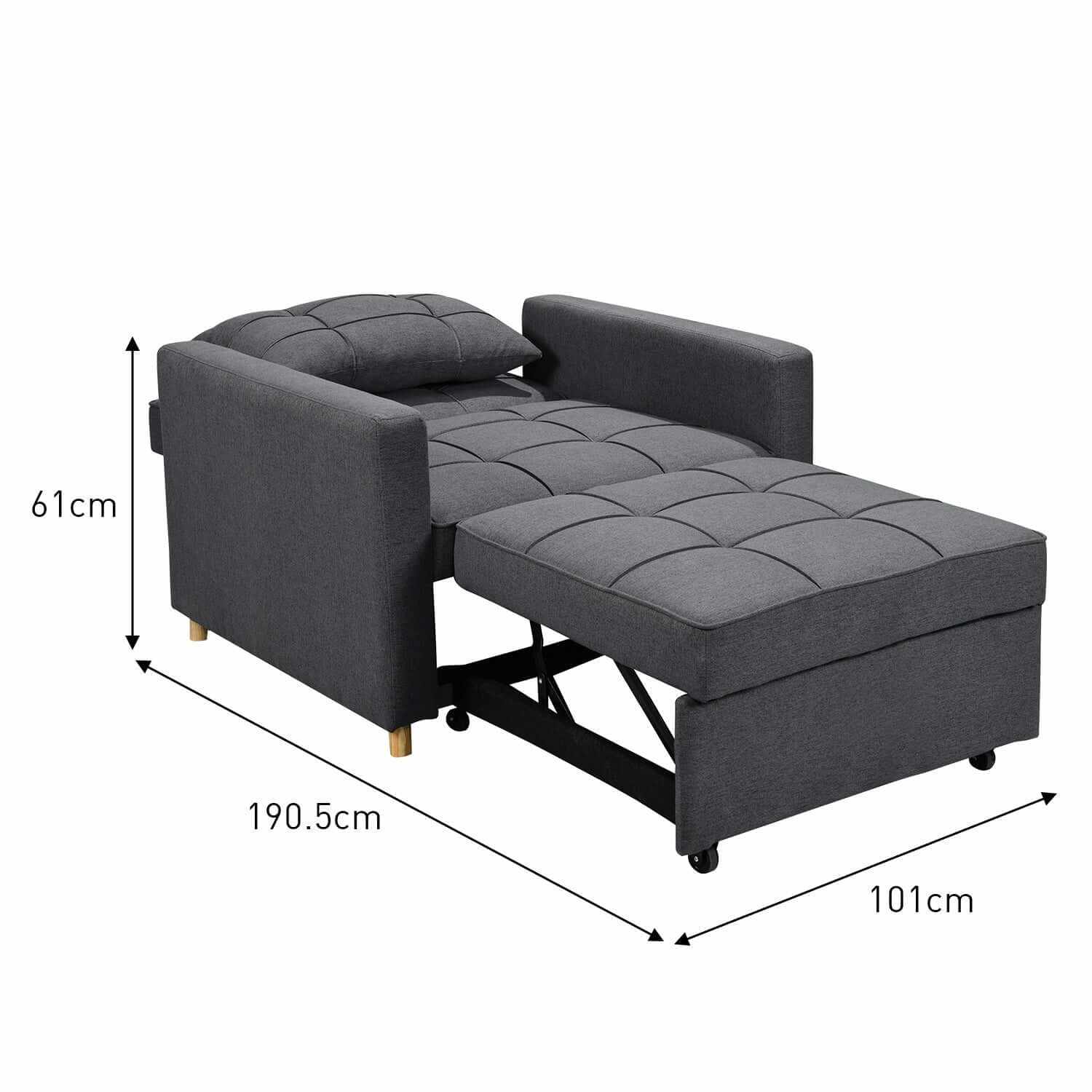 Sarantino Suri 3-in-1 Convertible Lounge Chair Bed - Dark Grey