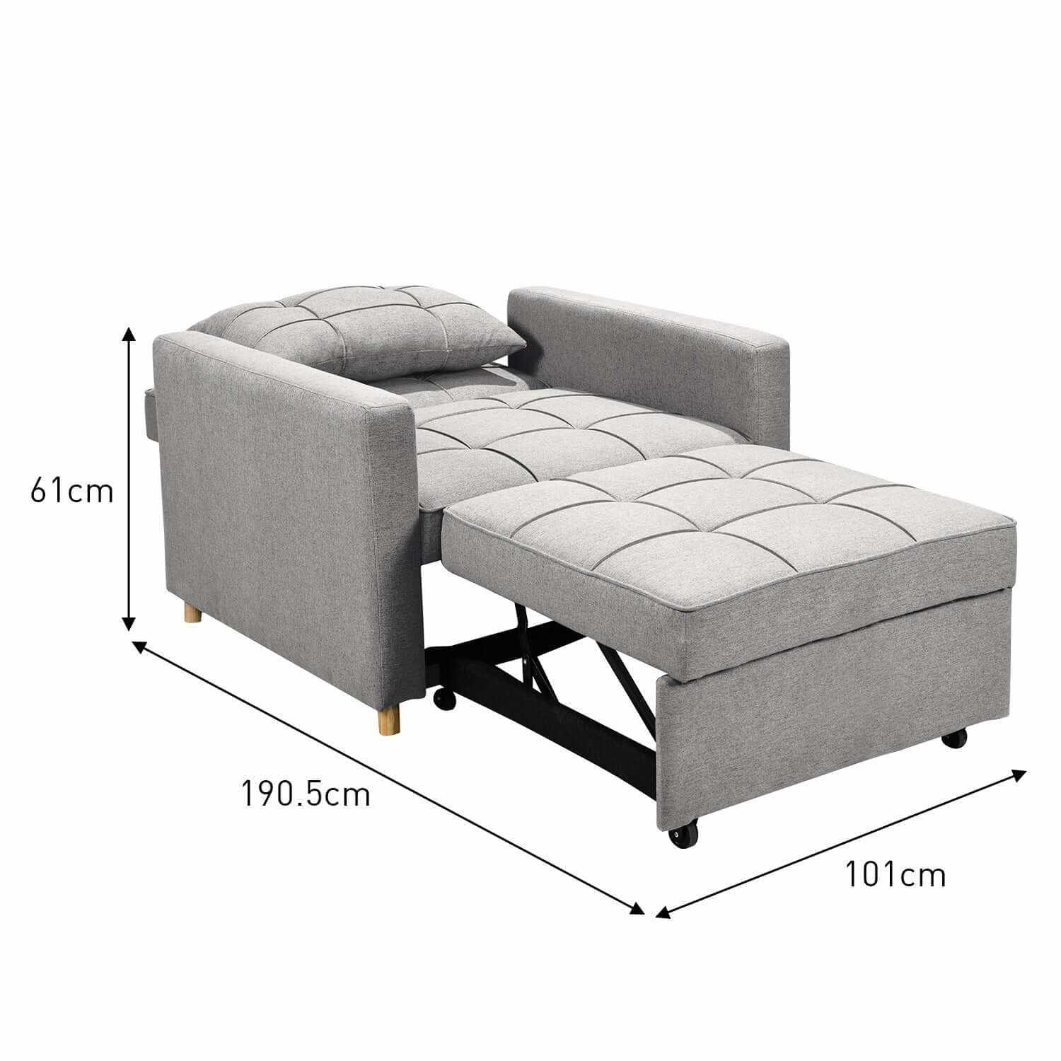 Sarantino Suri 3-in-1 Convertible Sofa Chair Lounger Bed - Light Grey