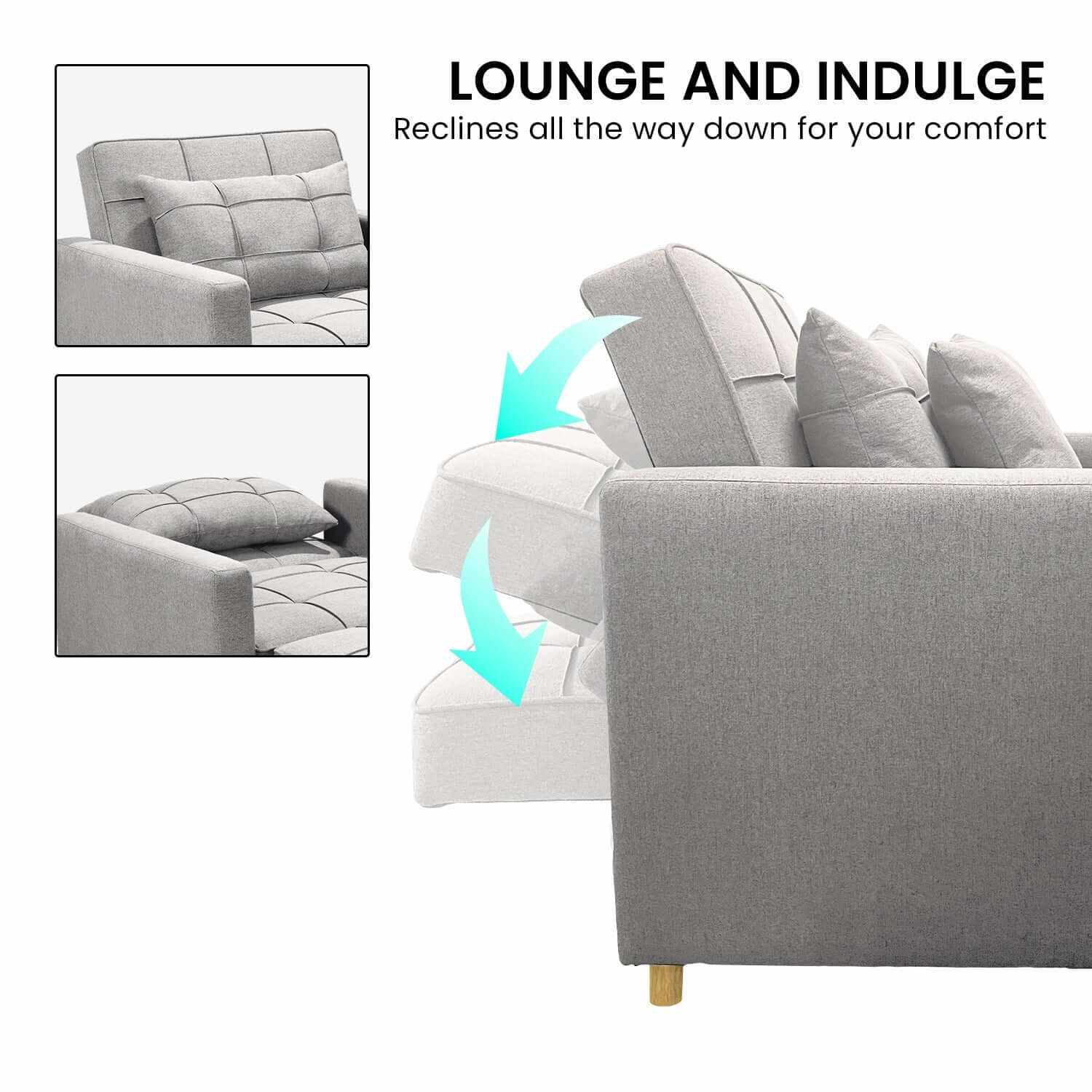 Sarantino Suri 3-in-1 Convertible Sofa Chair Lounger Bed - Light Grey