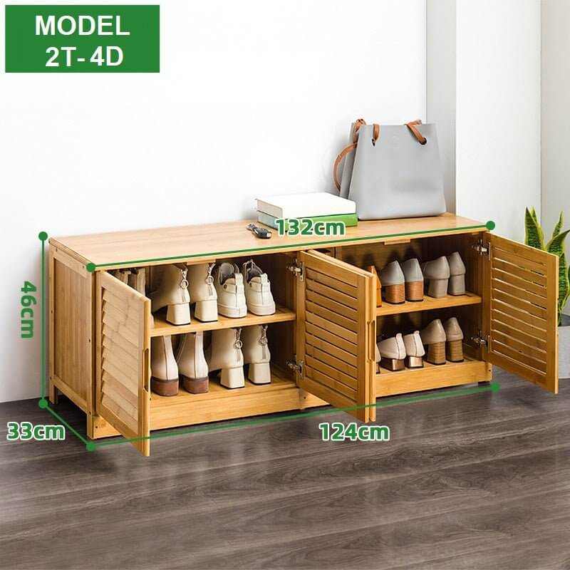 Bamboo Bench Seat Shoe Rack 132cm