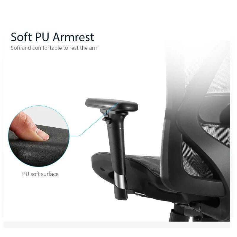 Emjay M57 High Back Ergonomic Chair with Footrest - Black