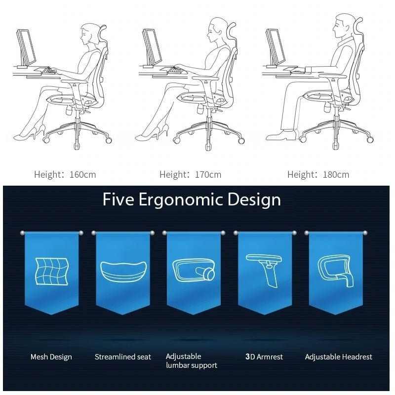 Emjay M57 High Back Ergonomic Chair with Footrest - Black