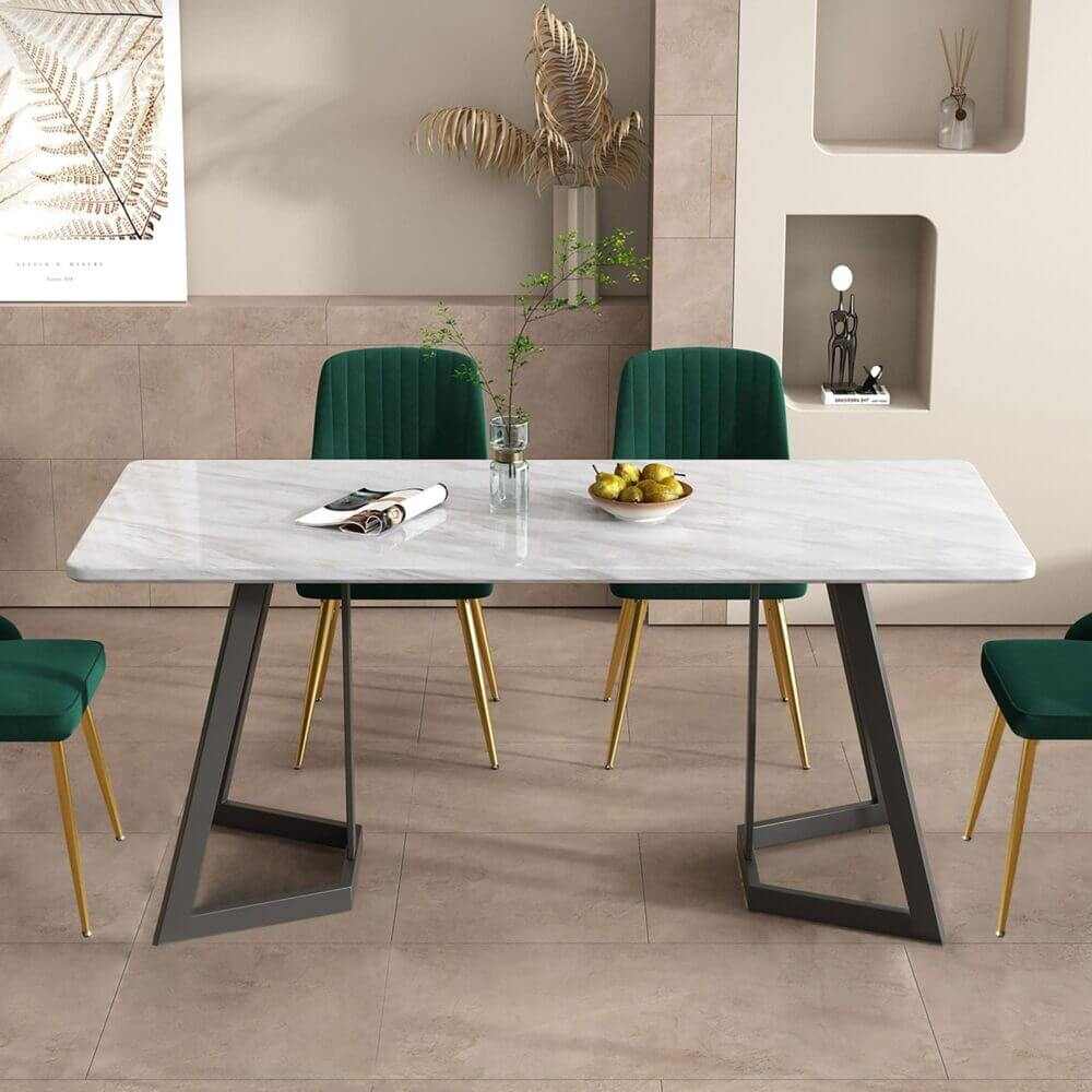 Rectangular Dining Table - Elegant Marble-Effect Design
