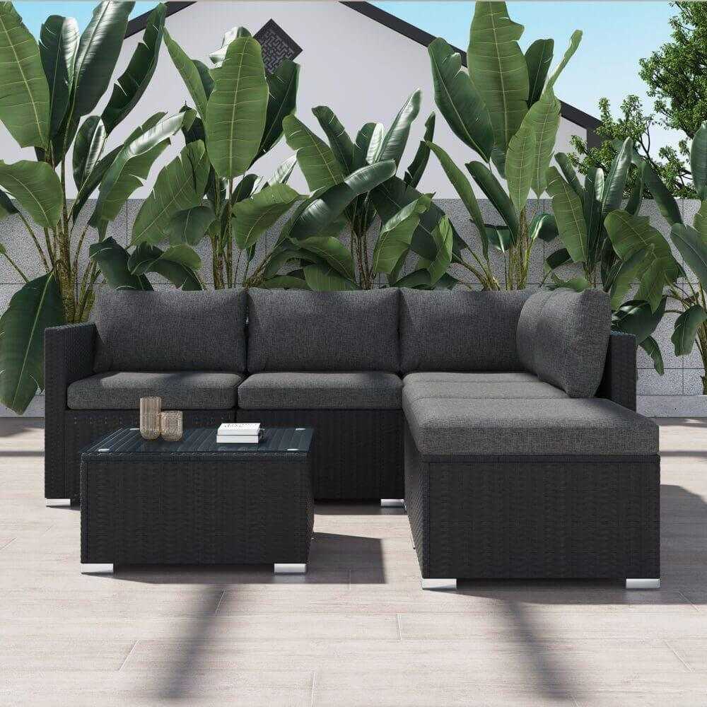 Ottoman-Style Outdoor Sofa Lounge Set in Black