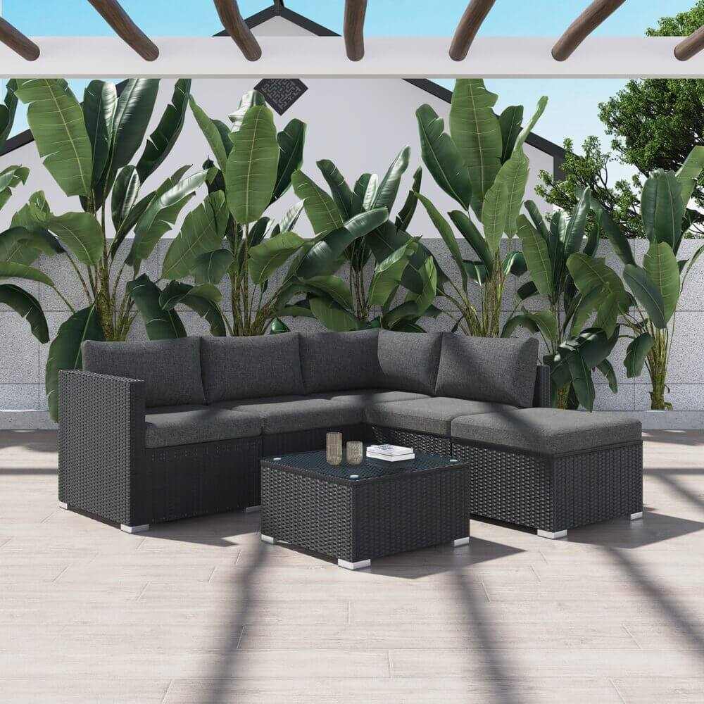 Ottoman-Style Outdoor Sofa Lounge Set in Black