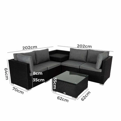 6 Pcs Outdoor Modular Lounge Sofa Coogee-Black