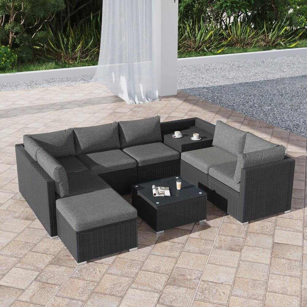 Large Modular Outdoor Patio Lounge Furniture Sofa Set in Black