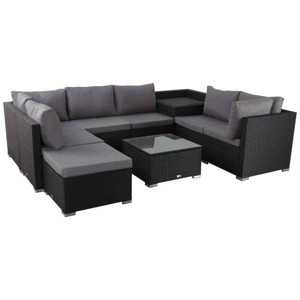 Large Modular Outdoor Patio Lounge Furniture Sofa Set in Black