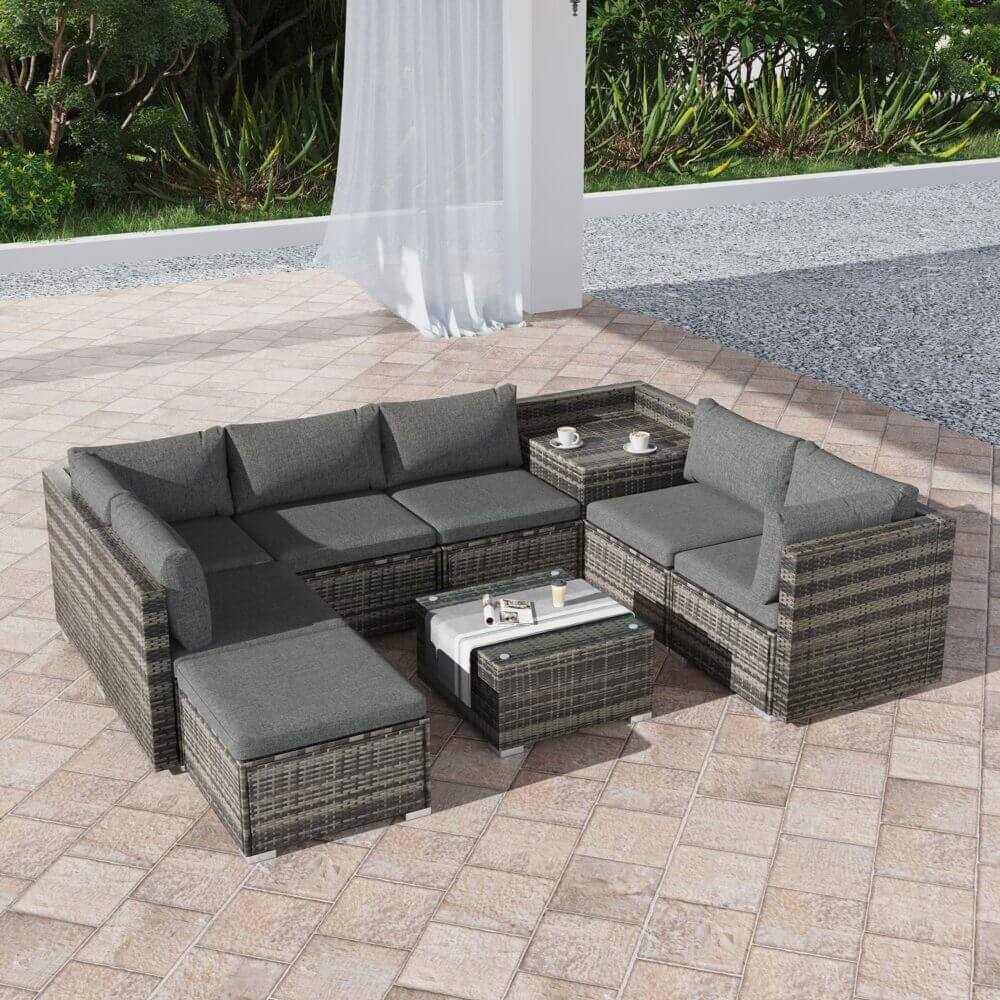 Large Modular Outdoor Corner Sofa Lounge Set - Grey