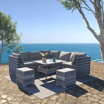 8PC Wicker Table And Chairs Outdoor Dining Sets for 8 - Grey