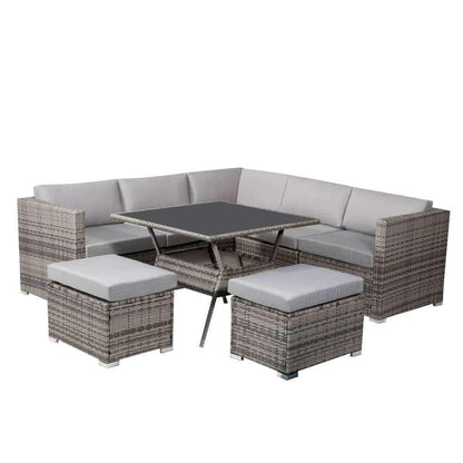 8PC Wicker Table And Chairs Outdoor Dining Sets for 8 - Grey