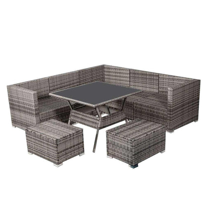 8PC Wicker Table And Chairs Outdoor Dining Sets for 8 - Grey