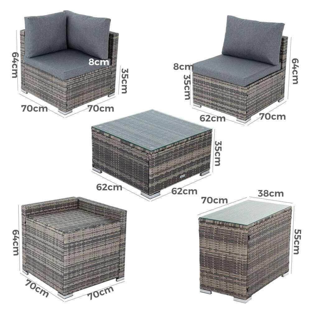 7PC Corner Rattan Outdoor Sofa with Storage - Black