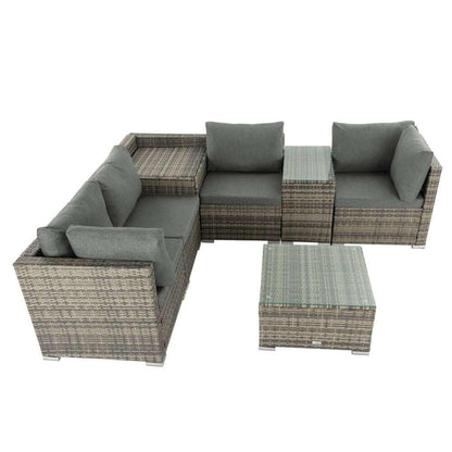 7PC Outdoor Wicker Lounge with Storage Corner - Grey