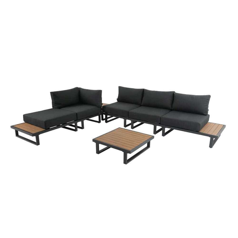 Modern Outdoor 7 Piece Couch Set with Slatted Design Tables