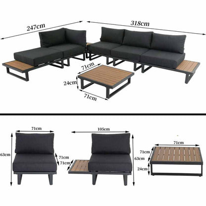 Modern Outdoor 7 Piece Couch Set with Slatted Design Tables