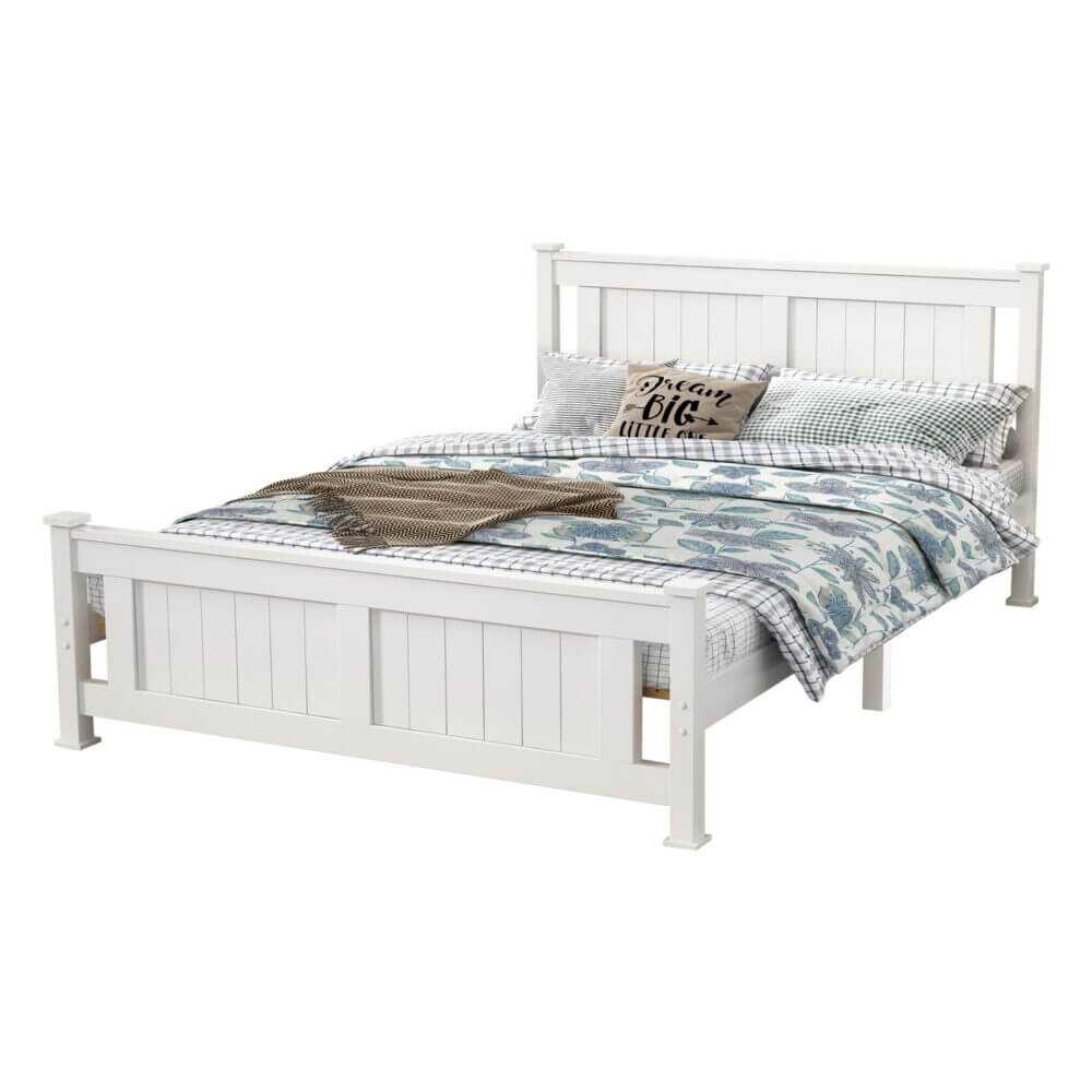 Solid Pine Double Timber Bed Frame White