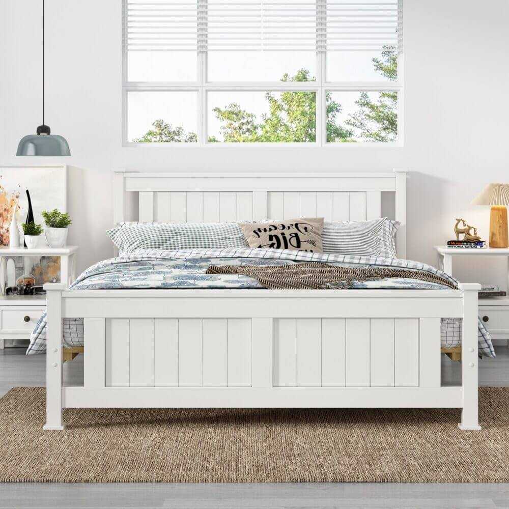 Solid Pine Double Timber Bed Frame White