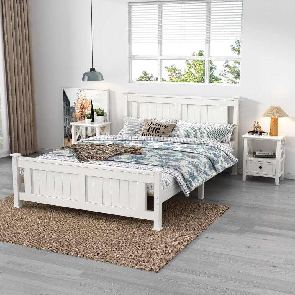 Solid Pine Double Timber Bed Frame White