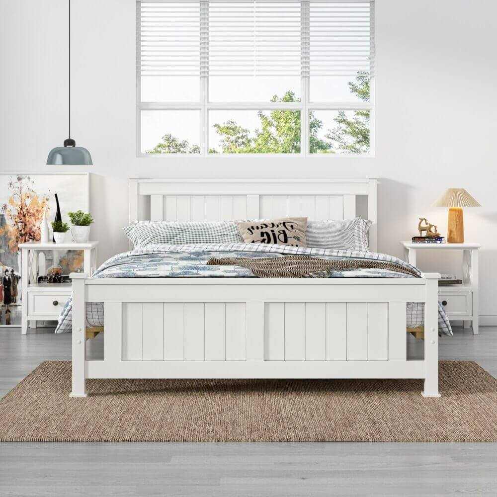 Solid Pine Double Timber Bed Frame White