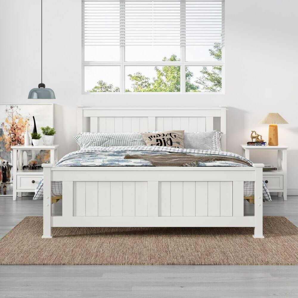 Double Timber Bed Frame White