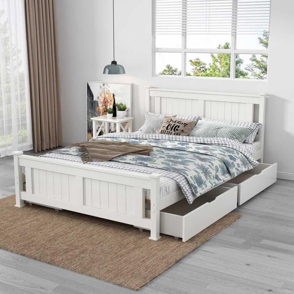 Solid Pine Double Timber Bed Frame White