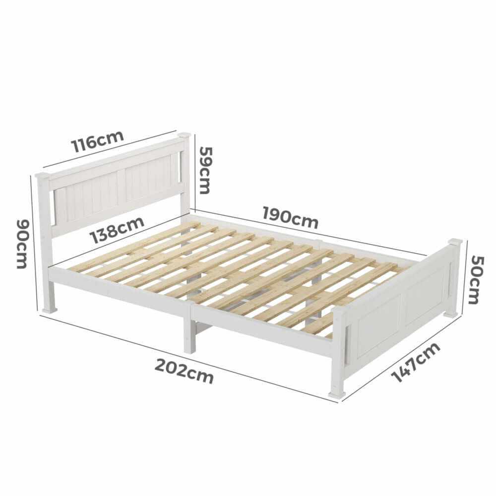 Solid Pine Double Timber Bed Frame White