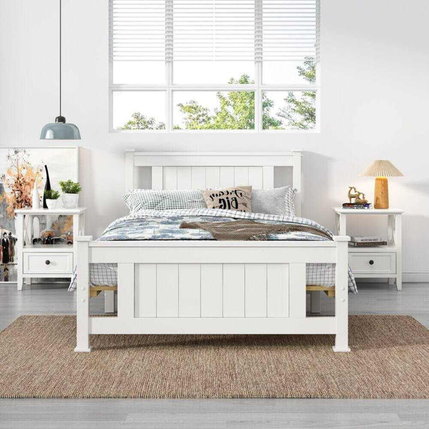 King Single Timber Bed Frame White