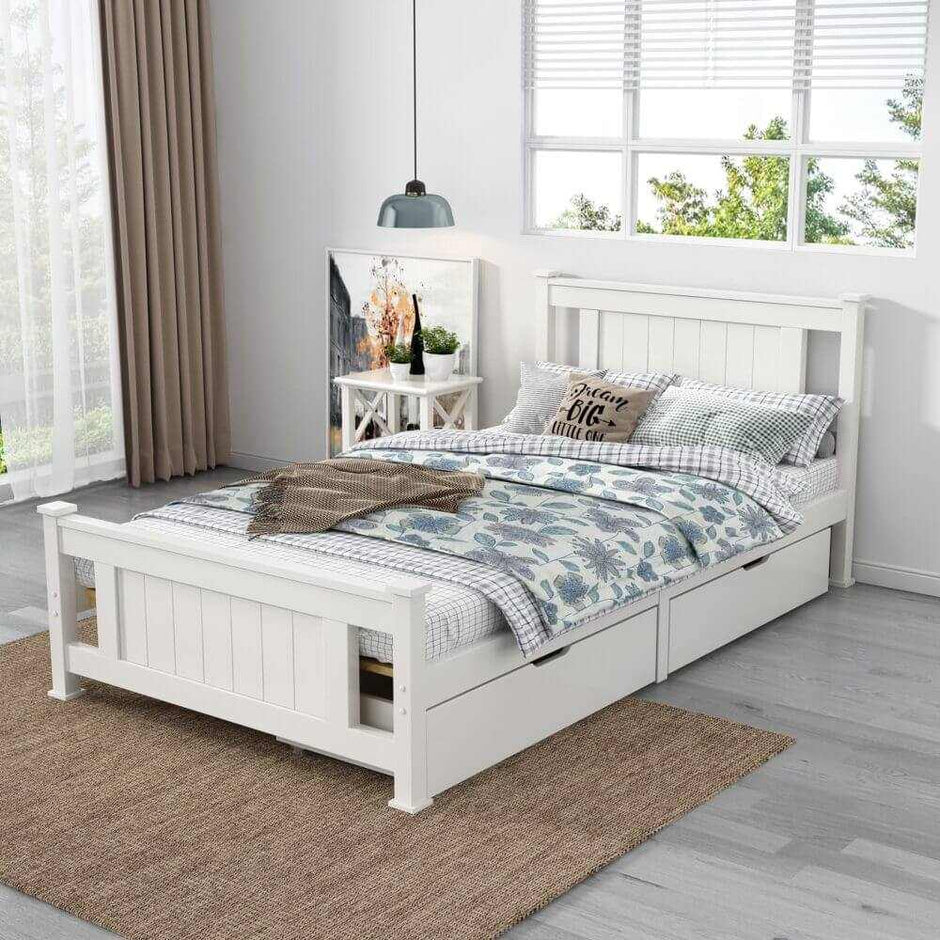 King Single Timber Bed Frame White