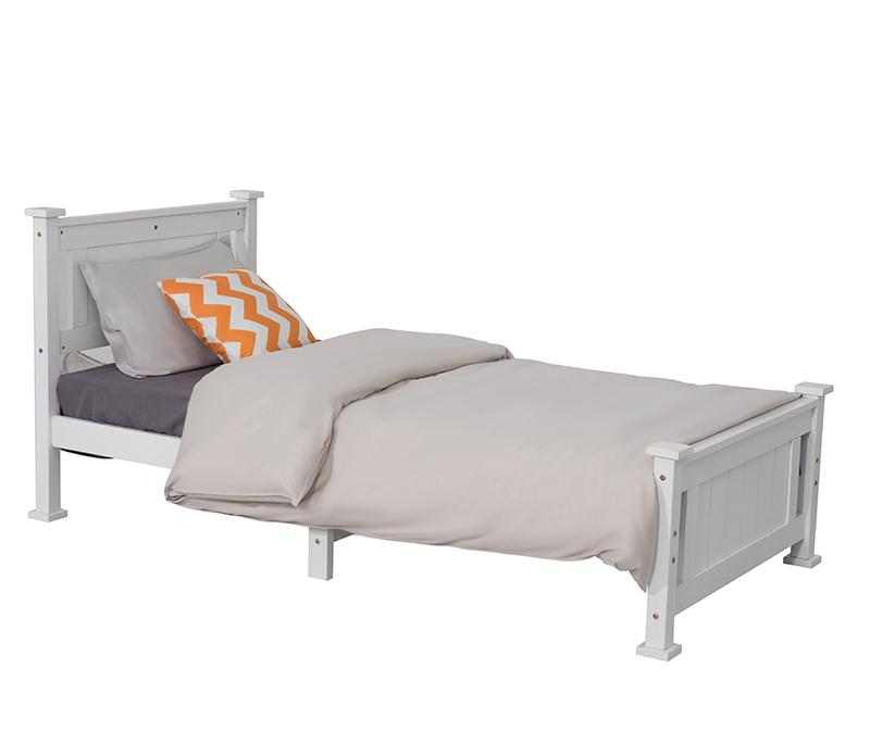 white timber single bed