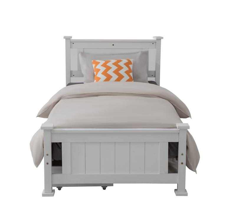 white timber single bed