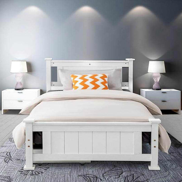 white timber single bed