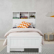 Single Size Solid Pine Timber Bed Frame with Bookshelf Headboard- Whit
