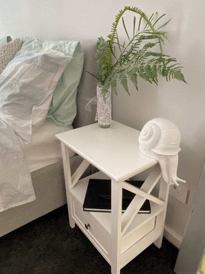 2-tier Bedside Table with Storage Drawer Set of 2 Rustic White