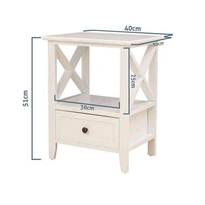 2-tier Bedside Table with Storage Drawer Set of 2 Rustic White